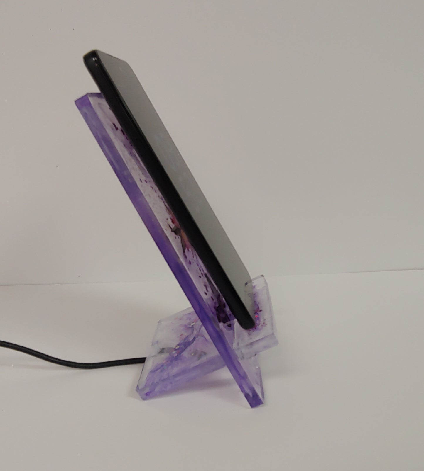 Women’s Custom Purple Phone Stand | Butterfly & Floral Design with Charging Slot