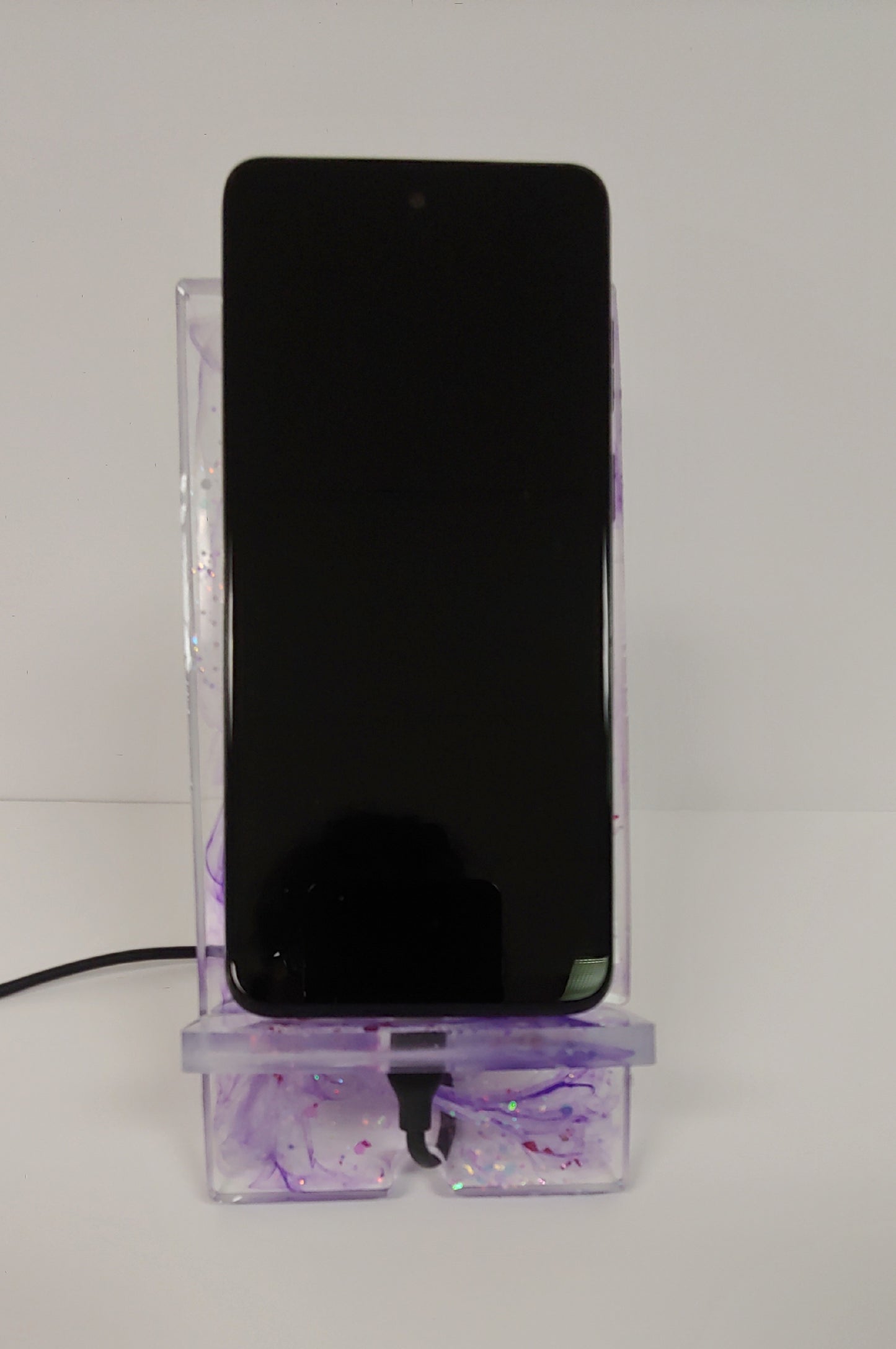 Women’s Custom Purple Phone Stand | Butterfly & Floral Design with Charging Slot