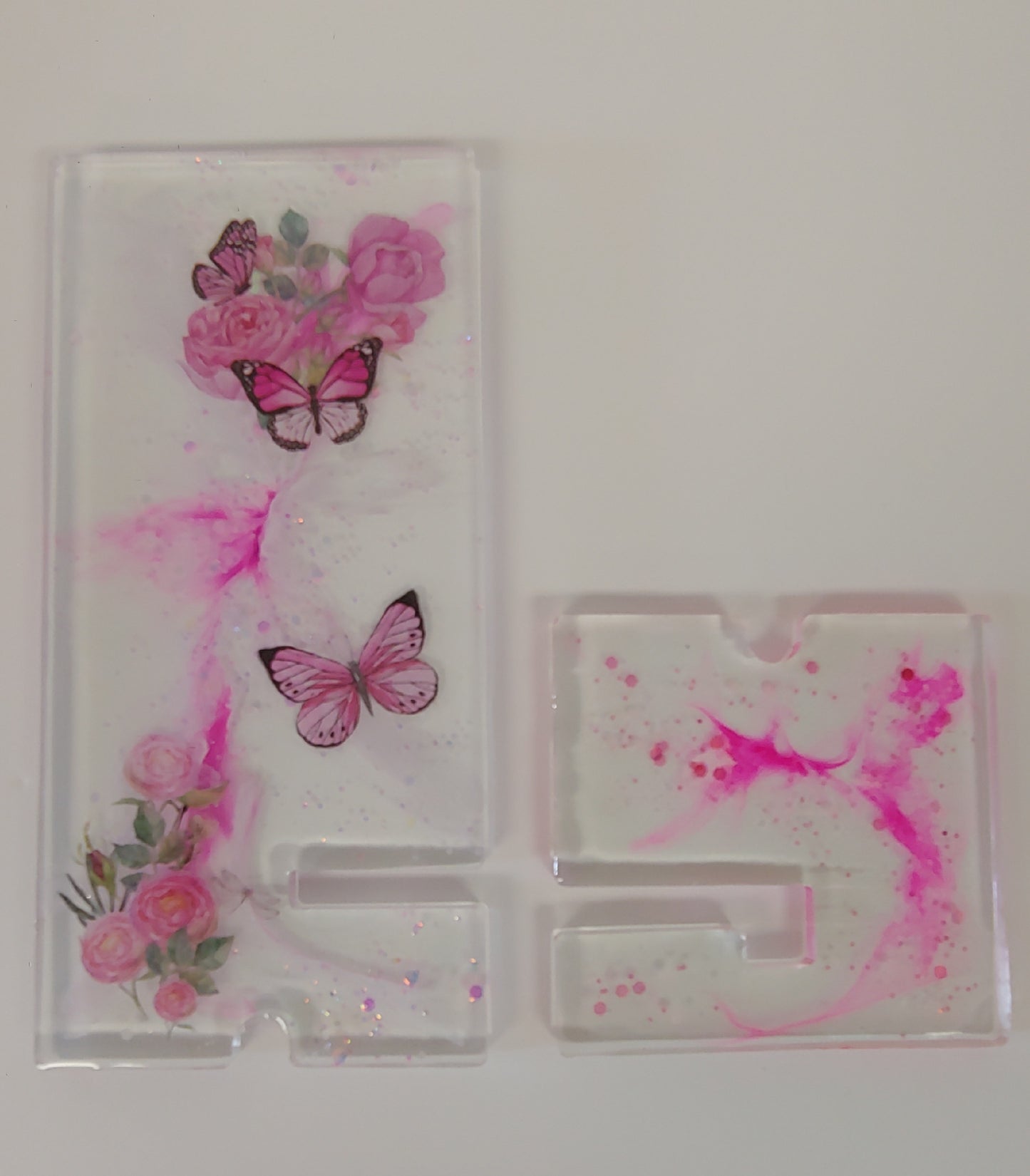 Women’s Custom Pink Phone Stand | Butterfly & Floral Design with Charging Slot