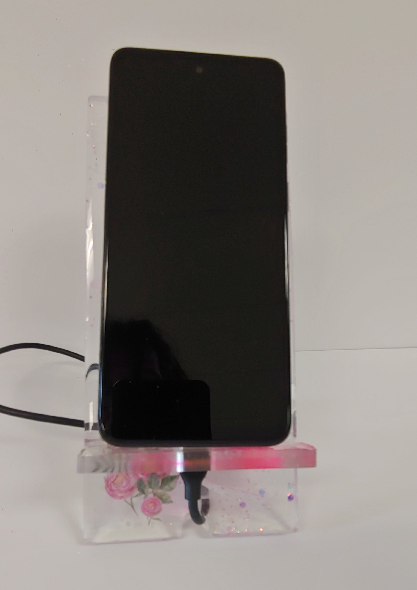 Women’s Custom Pink Phone Stand | Butterfly & Floral Design with Charging Slot