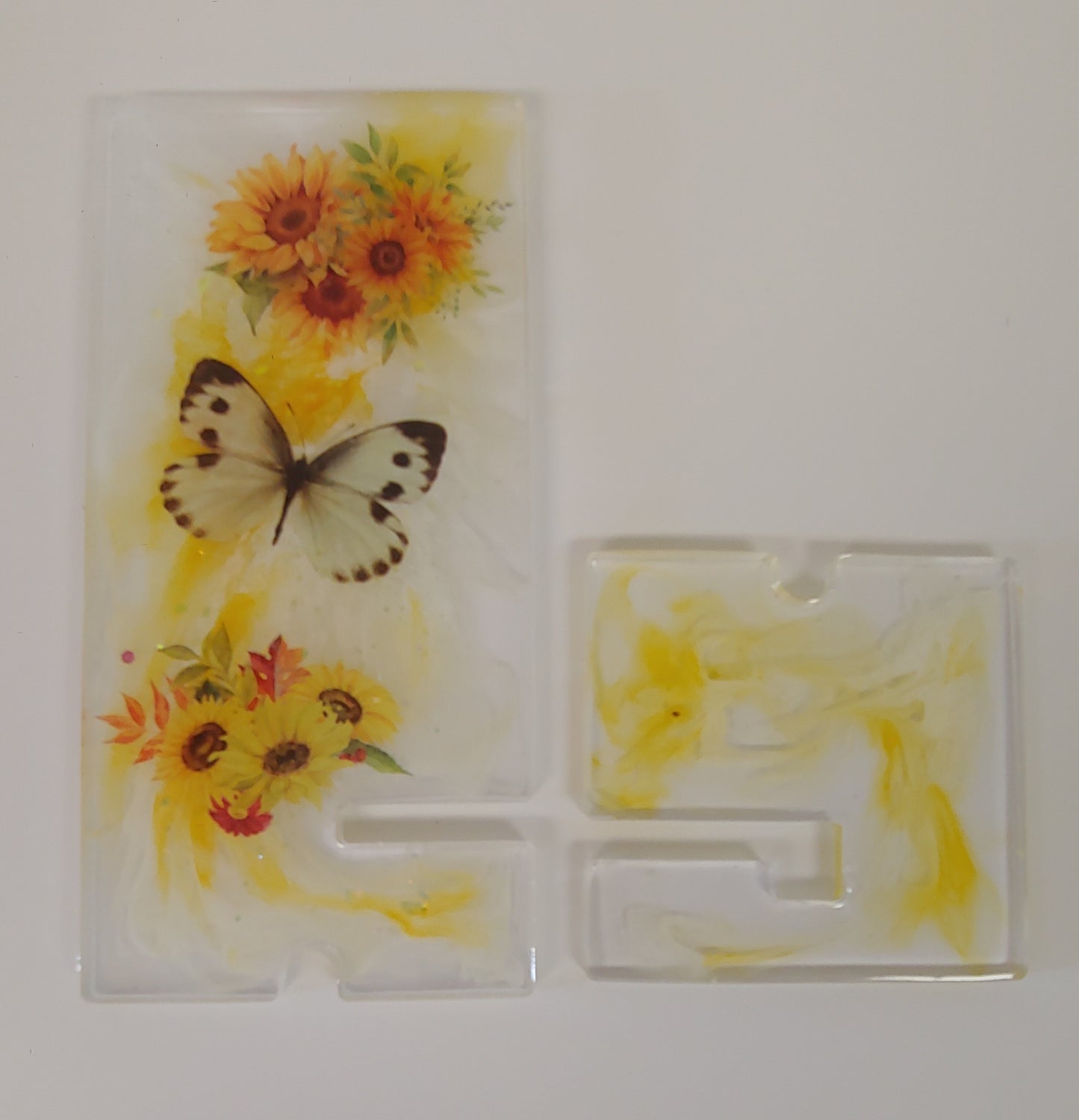Women’s Custom Yellow Phone Stand | Butterfly & Floral Design with Charging Slot