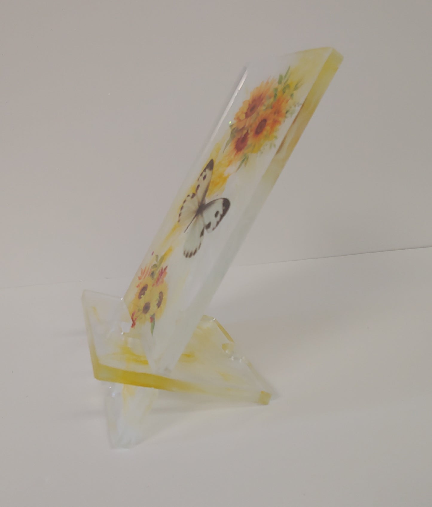 Women’s Custom Yellow Phone Stand | Butterfly & Floral Design with Charging Slot