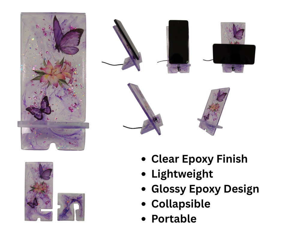 Women’s Custom Purple Phone Stand | Butterfly & Floral Design with Charging Slot