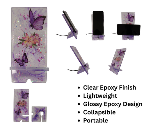 Women’s Custom Purple Phone Stand | Butterfly & Floral Design with Charging Slot