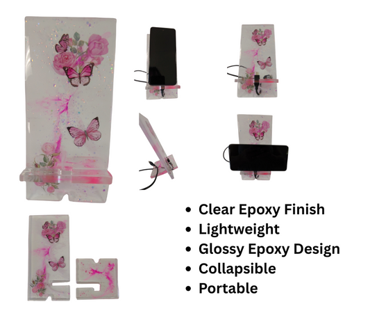 Women’s Custom Pink Phone Stand | Butterfly & Floral Design with Charging Slot